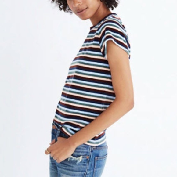 Madewell Izzy Striped Velvet Crewneck Top - Picture 4 of 8